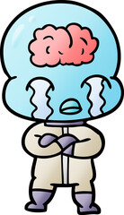 cartoon big brain alien crying
