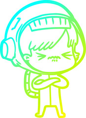 cold gradient line drawing of a cartoon astronaut woman