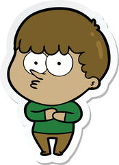 sticker of a cartoon curious boy