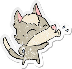 distressed sticker of a howling wolf cartoon