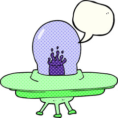 freehand drawn comic book speech bubble cartoon flying saucer