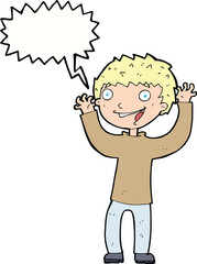 cartoon excited boy with speech bubble