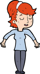 cartoon friendly woman shrugging shoulders