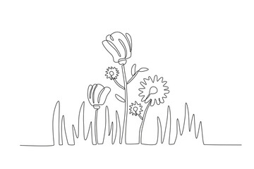 Flowers blooming in spring. Spring one-line drawing