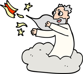 cartoon doodle god on cloud