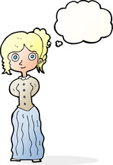 cartoon happy woman with thought bubble