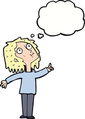 cartoon curious woman with thought bubble