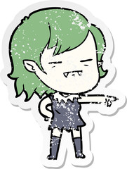 distressed sticker of a cartoon undead vampire girl pointing