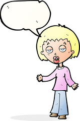 cartoon tired woman with speech bubble