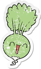 distressed sticker of a cartoon root vegetable