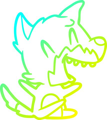 cold gradient line drawing of a laughing fox cartoon