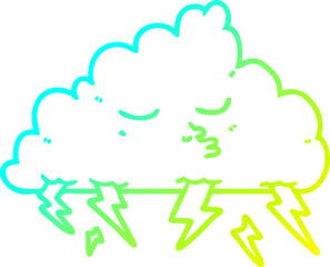 cold gradient line drawing of a cartoon storm cloud