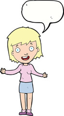 cartoon excited woman with speech bubble