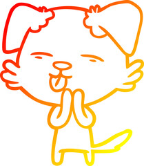 warm gradient line drawing of a cartoon dog sticking out tongue