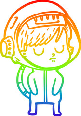 rainbow gradient line drawing of a cartoon astronaut woman