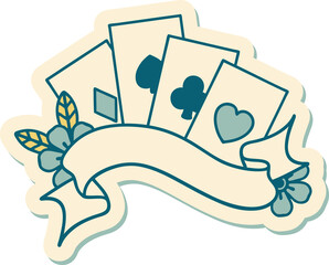 sticker of tattoo in traditional style of cards and banner with flowers