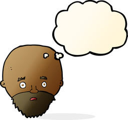 cartoon shocked man with beard with thought bubble