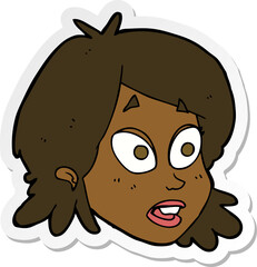 sticker of a cartoon female face with surprised expression