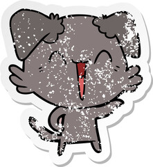 distressed sticker of a happy little dog cartoon