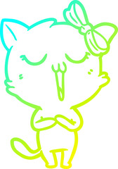 cold gradient line drawing of a cartoon cat