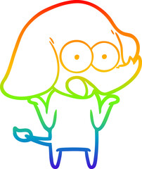 rainbow gradient line drawing of a cute cartoon elephant