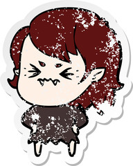 distressed sticker of a annoyed cartoon vampire girl