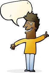 cartoon happy man with speech bubble