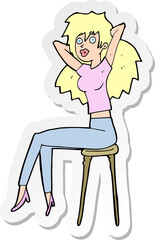 sticker of a cartoon woman posing on stool