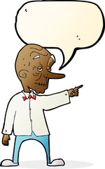 cartoon old man pointing with speech bubble
