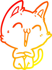 warm gradient line drawing of a happy cartoon cat
