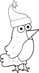 freehand drawn black and white cartoon robin