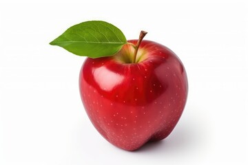 Red apple with leaves isolated on white background