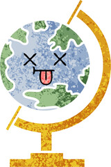 retro illustration style cartoon of a globe of the world
