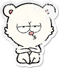 distressed sticker of a bored polar bear sitting cartoon