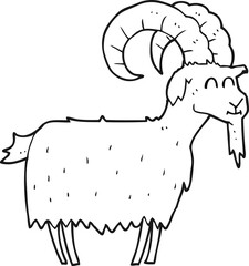 freehand drawn black and white cartoon goat