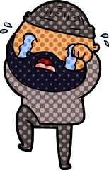 cartoon bearded man crying and stamping foot