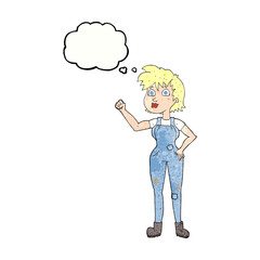 freehand drawn thought bubble textured cartoon confident farmer woman