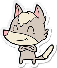 sticker of a friendly cartoon wolf