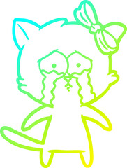 cold gradient line drawing of a cartoon cat