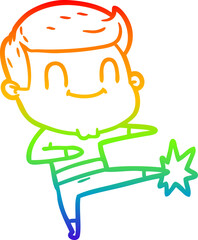 rainbow gradient line drawing of a cartoon friendly man
