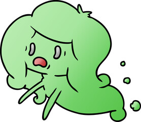 freehand drawn gradient cartoon of kawaii scary ghost