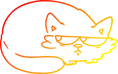 warm gradient line drawing of a cartoon suspicious cat