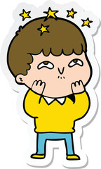 sticker of a cartoon amazed boy