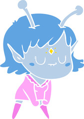 flat color style cartoon alien girl doing muscle pose