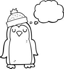 freehand drawn thought bubble cartoon penguin