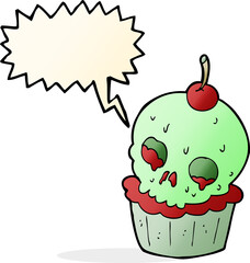 cartoon halloween cup cake with speech bubble