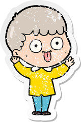 distressed sticker of a cartoon man staring