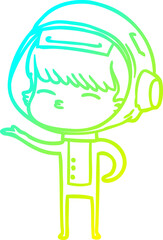 cold gradient line drawing of a cartoon curious astronaut
