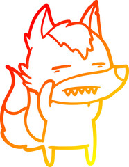 Obraz premium warm gradient line drawing of a cartoon wolf showing teeth