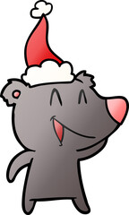laughing bear hand drawn gradient cartoon of a wearing santa hat